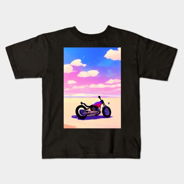 COOL RETRO MOTORCYCLE ON THE BEACH PINK TINGED Kids T-Shirt by sailorsam1805